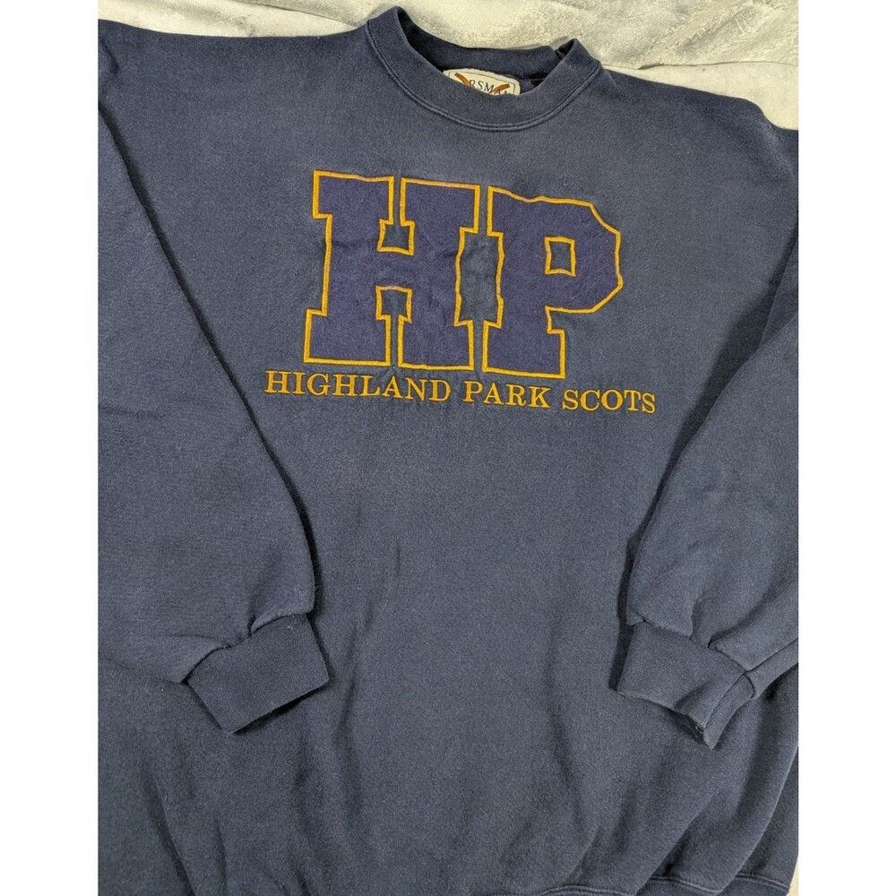 Vintage 90s Highland Park Scots Sweatshirt XL Oarsman 913 Made USA Navy HP